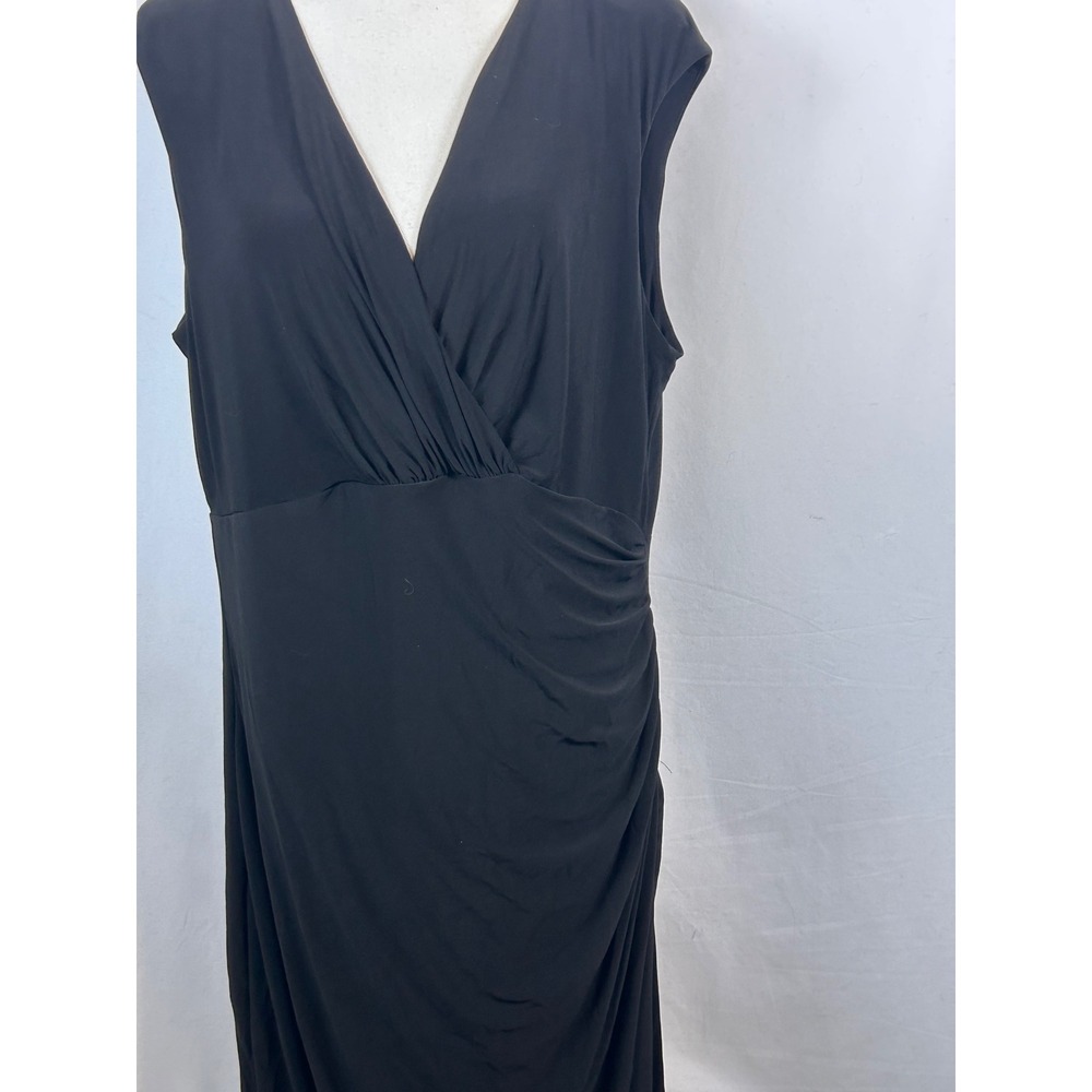 Lauren Ralph Lauren Black Ruched V-Neck Maxi Dress 18W Sleeveless Evening Gown - Picture 4 of 10